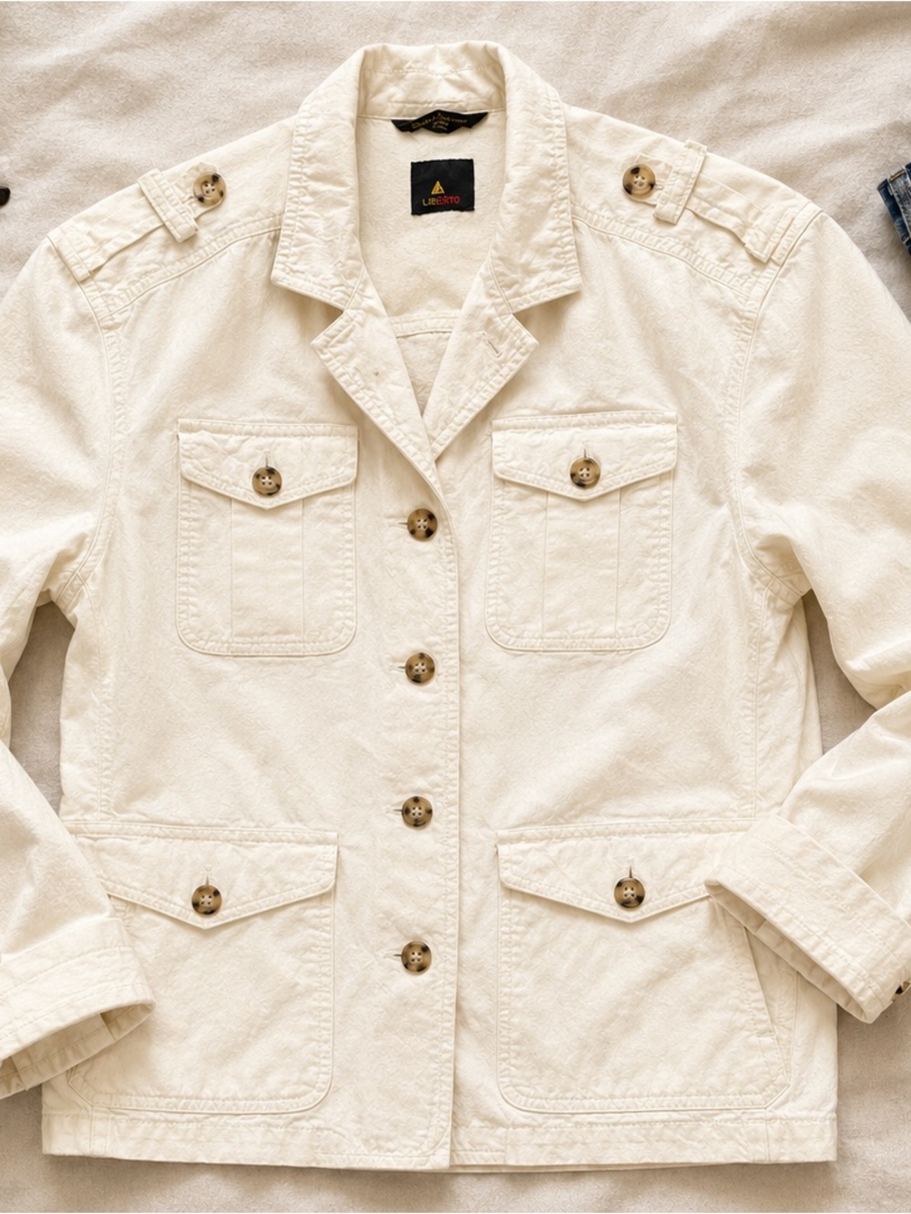 Lizsport Ivory Cotton Utility Safari Jacket Button Front Women’s Size Large